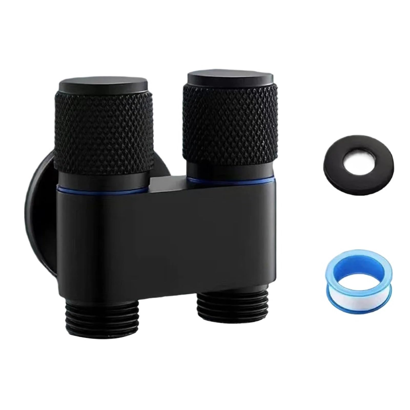 Grifo de Lavadora con Doble Control, válvula Triangular para Inodoro, Fregadero de Cocina, Lavabo de baño, G1/2, 1 Entrada y 2 Salidas (Negro)