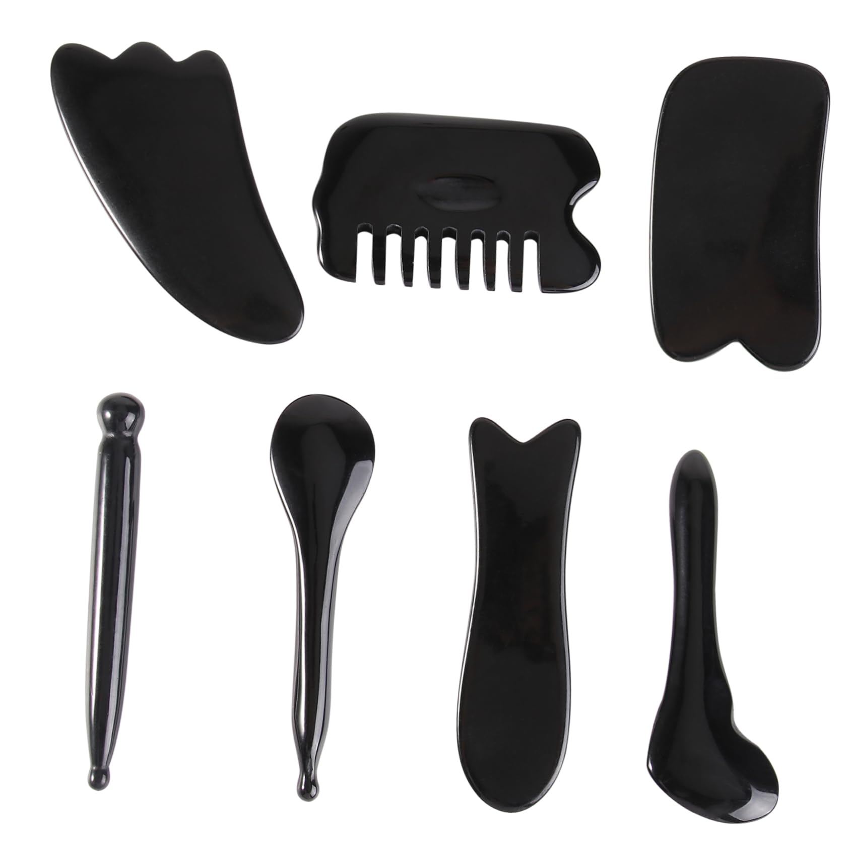 GOOHOCHY Practical Massage Tools 7pc Meridians Massaging Kit Simple Massaging Tools Scraping Rods Beauty Scrapping Board Massager