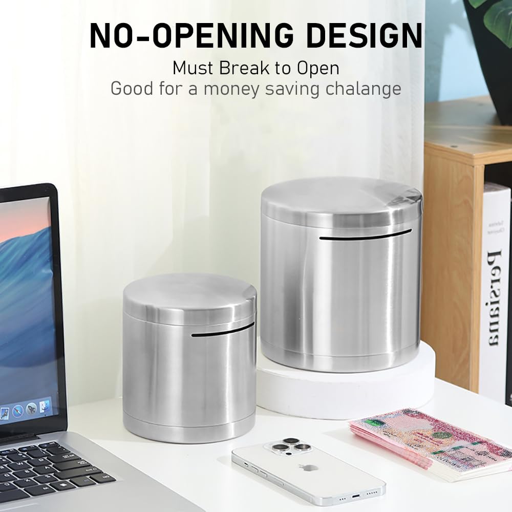 VITION Piggy Bank Made of Stainless Steel, Piggy Banks for Adults Coin Bank,Can Only Save The Piggy Bank That Cannot be Taken Out (20 x 20 cm, Stainless Steel)
