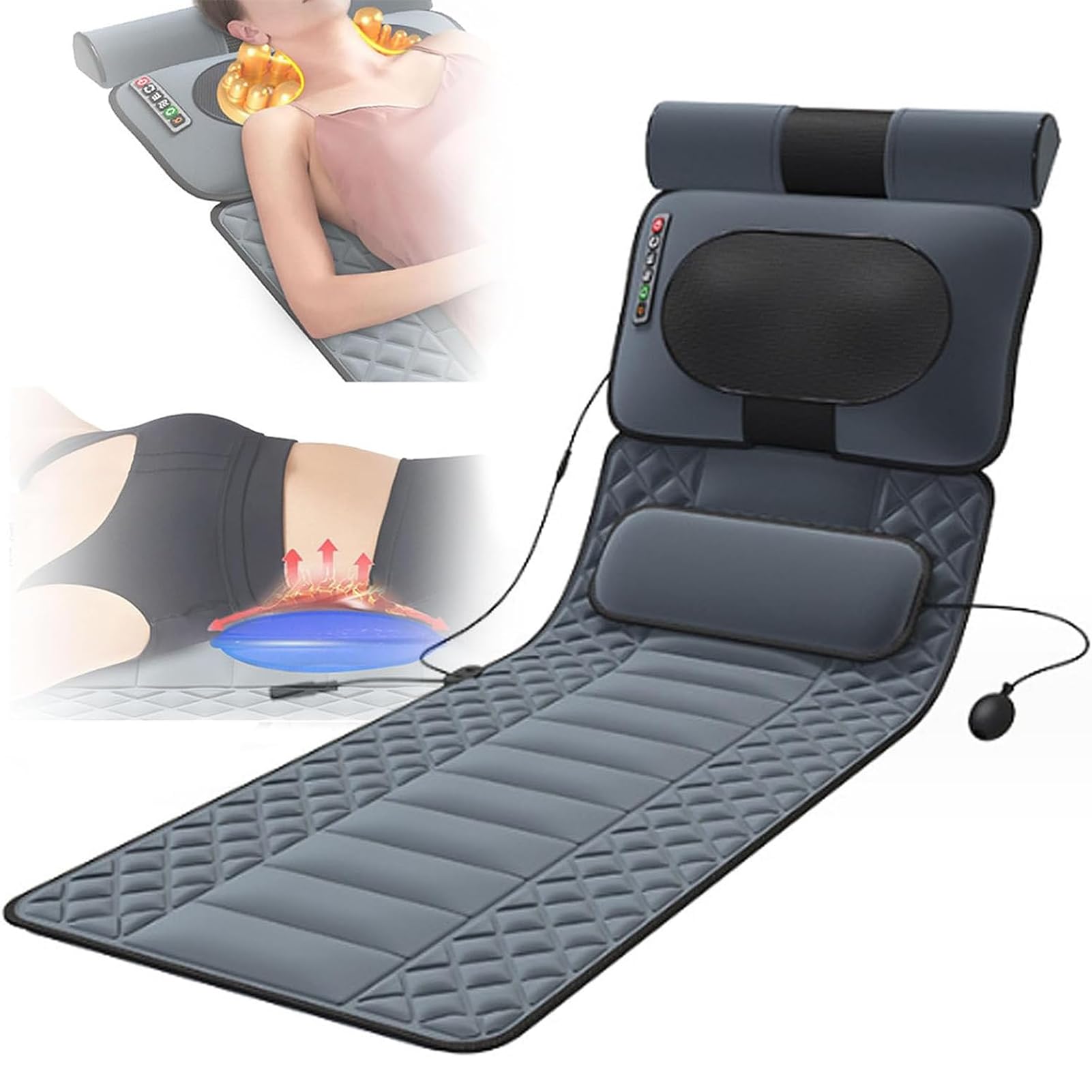 Matelas de massage multifonction, tapis de massage complet avec chaleur, masseur complet pour le cou et le dos, relaxation des muscles lombaires et des mollets, masseur pliable pour le dos, le cou et