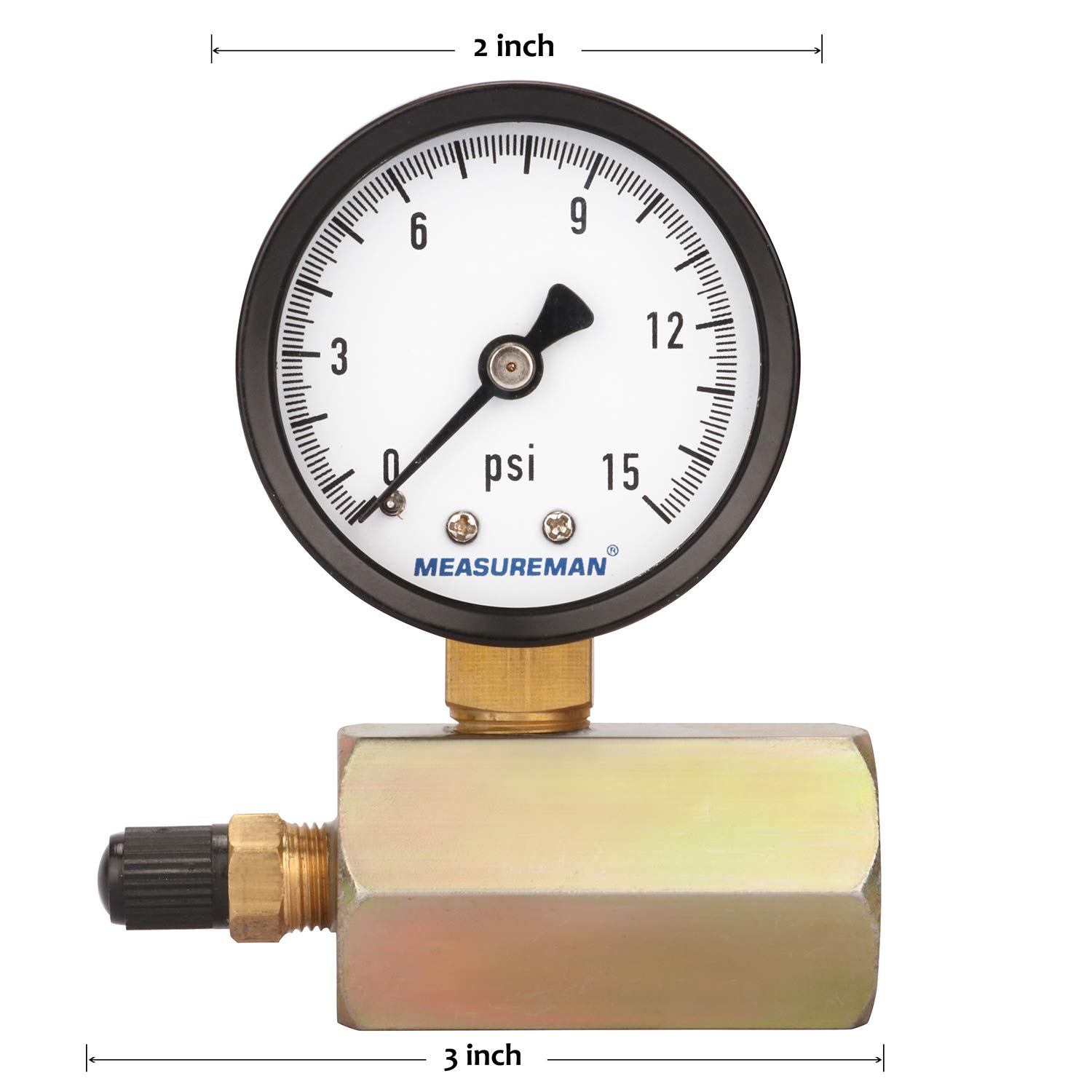 MEASUREMAN 5,1 cm Stahl-Gasdruckprüfgerät, 1,9 cm FNPT Anschluss, 0-15 psi, +/-3-2-3 % Genauigkeit