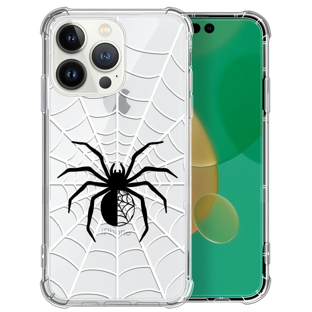 ClothxbYJ Case for iPhone 14 Pro,T1t Black Spider Web A3 Clear Case Pattern Cute Cover Case for Girls Men Slim Thin Soft Shockproof Phone Case