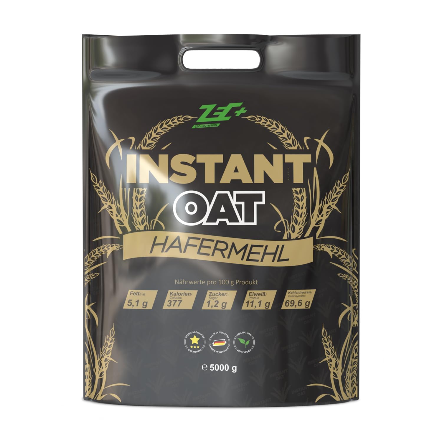 ZEC+ Instant Oats - 5kg, instantisiertes Hafermehl aus Hafervollkornmehl, feine Haferflocken gemahlen, für Shakes, Porridge, Pancakes & Backen, Kohlenhydratquelle, 68 g Kohlenhydrate pro 100 g