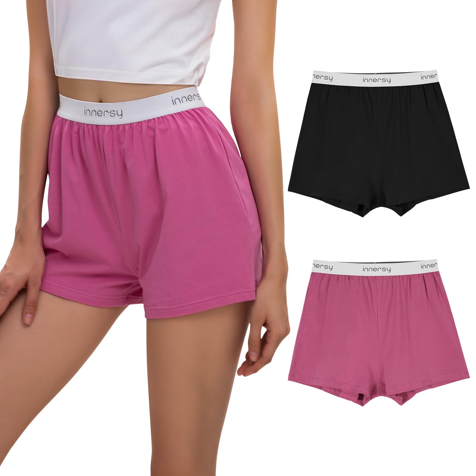 INNERSY Women's Cotton Pajama Shorts Comfy Pajama Pants Sleep Shorts Lounge Boxer 2-Pack