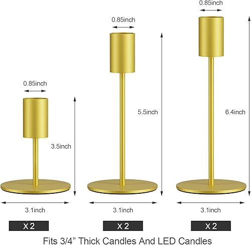 Miniatura 2 de Juego de 6 portavelas cónicos dorados, candelabros decorativos para mesa o mantel de mesa, boda, comedor, fiesta, decoración del hogar