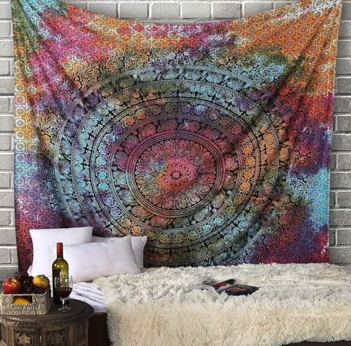 Image of Craft Trade 50x60 Inches Psychedelic Multi Cotton Mandala Ombre Wall Hanging Tapestry