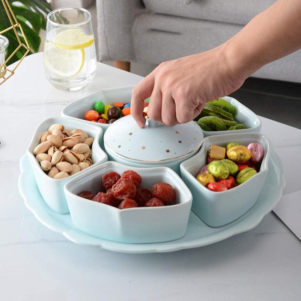 Divided Serving Tray Portable Party Snackle Box Nut Serving Platter Nut Bowls for Parties Nut Bowl Serving Dishes and Platters, Parties Serving Bowls with Lids Set Snack Tray (Green)