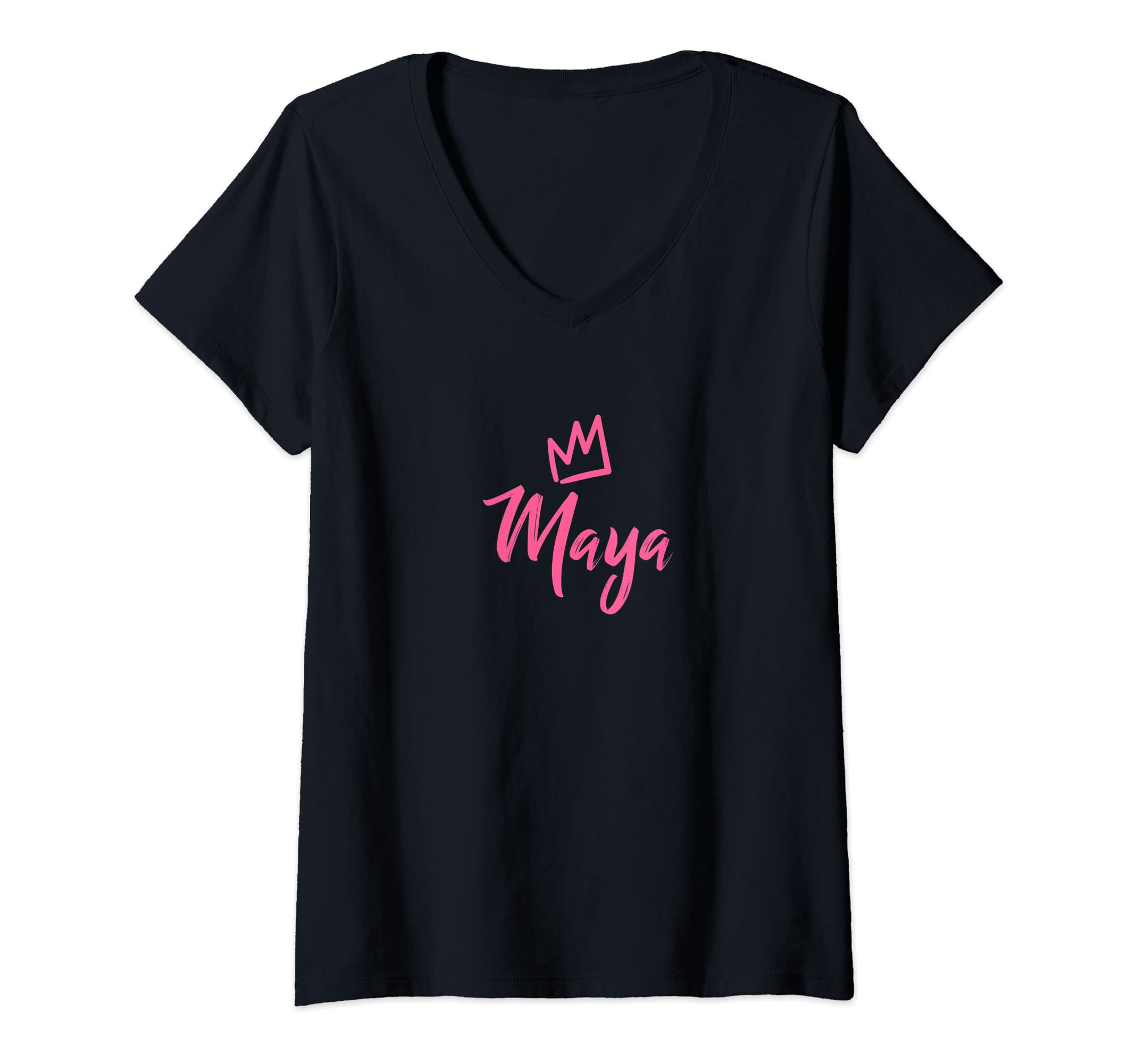 Womens Maya the Queen / Pink Crown & Name for Women Called Maya V-Neck T-Shirt