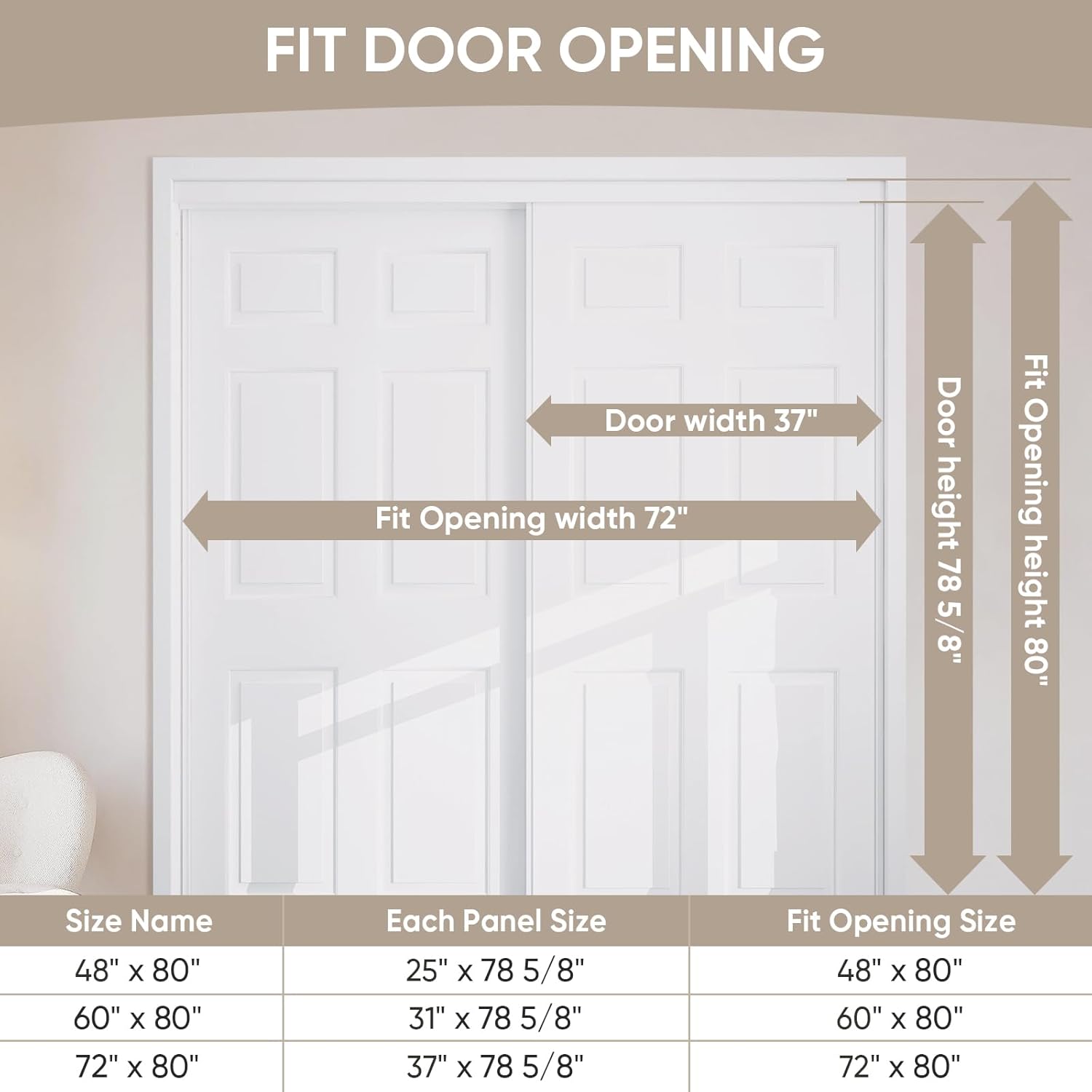 barnsmith 72x80 in 6-panel bypass sliding closet door, steel frame white primed bypass door with top & bottom track hardware kits, paintable and lightweight 72" x 80"