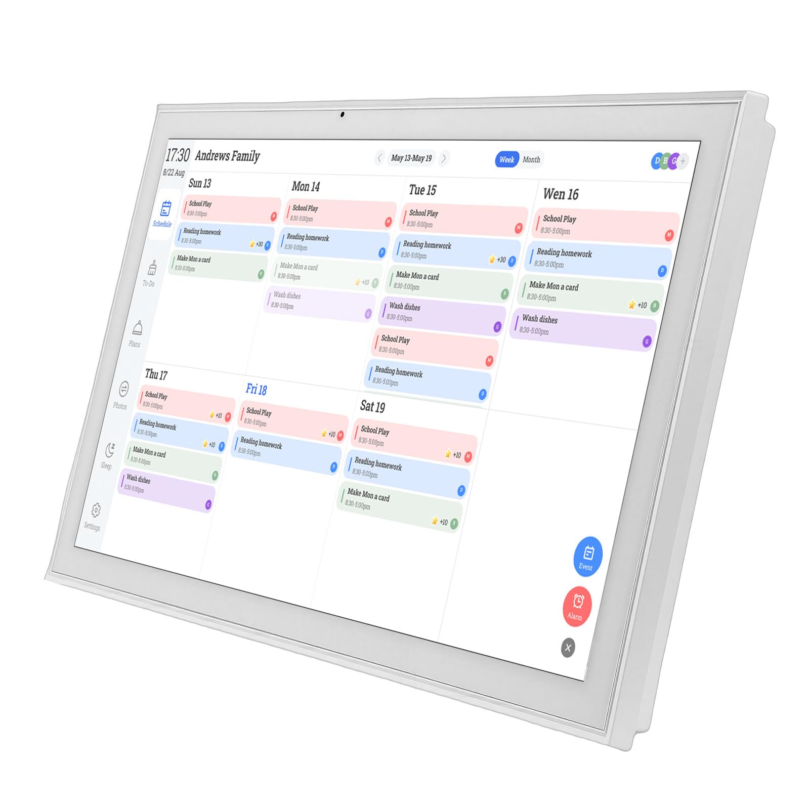 Jectse Elektronischer Kalender, Familienplaner mit 21,5-Zoll-Touchscreen, Digitales Arbeitsdiagramm mit KI-Porträt, Digitaler Bilderrahmen mit 1920 X 1080 Pixeln, Tisch- oder Wandmontage, ß