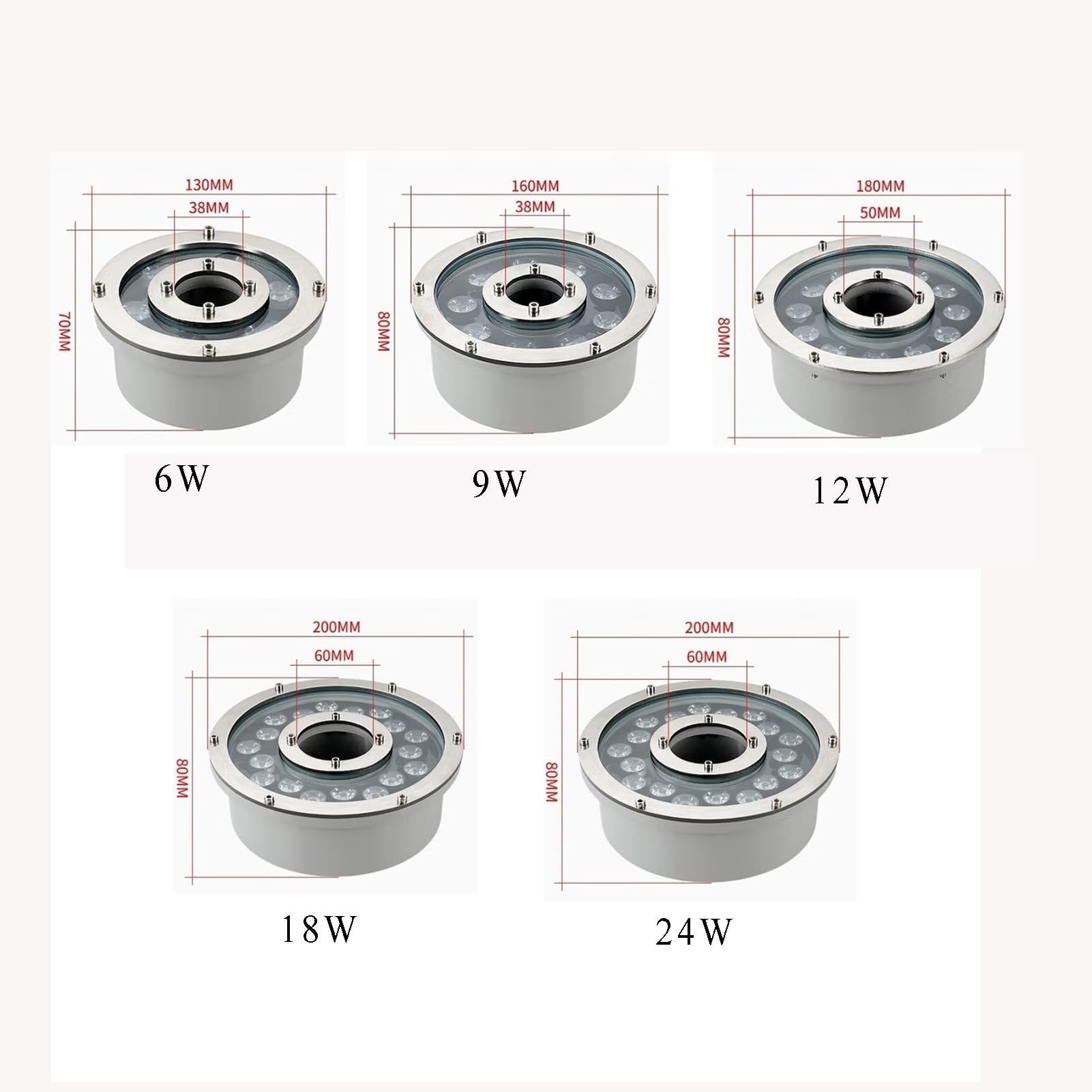 LED-Ring Brunnen Leuchte - Unterwasser-Teichbeleuchtung, IP68 Wasserdichter Edelstahl-Tauchstrahler, 12V Poolleuchten Mit Mittlerem Loch, Landschaftsbeleuchtung(Red,12W(12V))