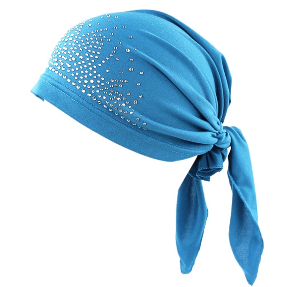 Gemini_mall Women's Sky Blue Gemini_mall® Scarf Pre Tied Chemo Hat Beanie Turban Headwear For Cancer Patients (Sky Blue)