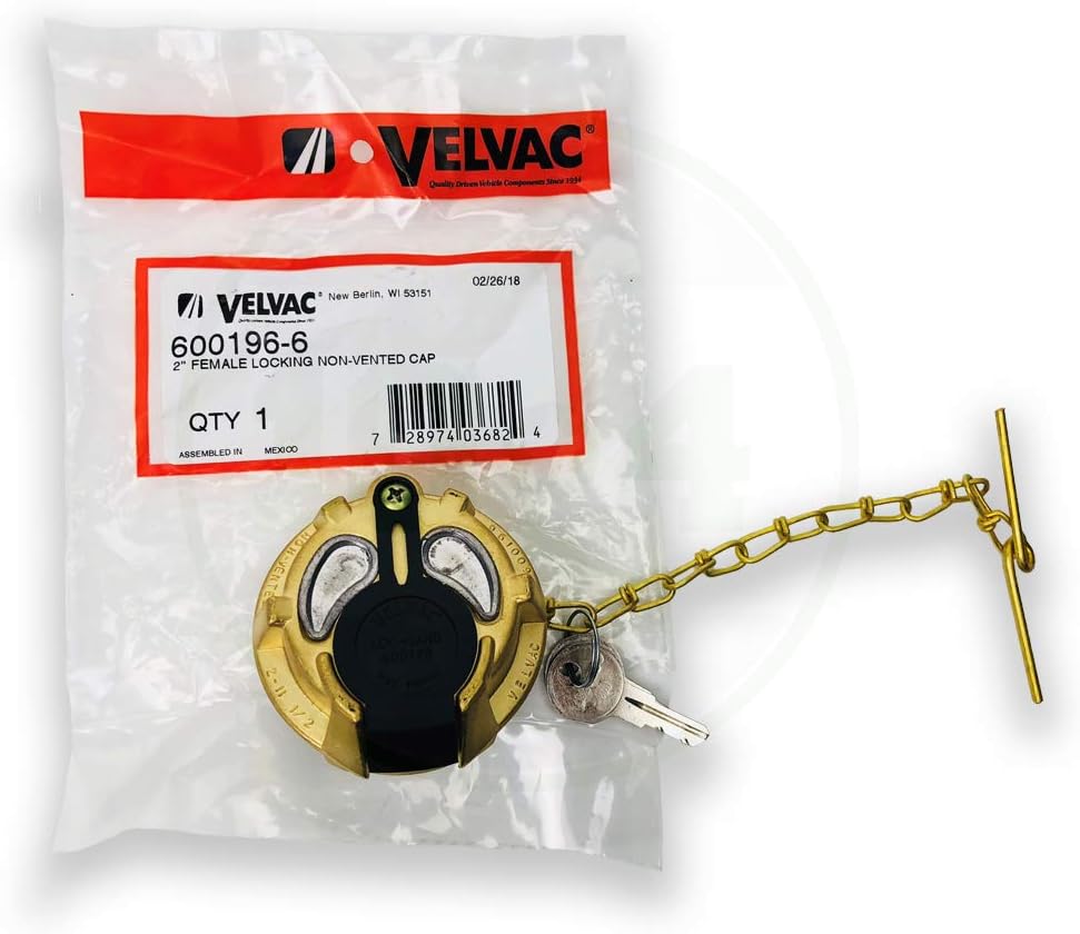 Velvac 600196-6 Fuel Tank Cap Female, Non Vented, 2 Nominal Size, 11 1/2 Threads Per Inch, 2 1/4 Across Threads Cap