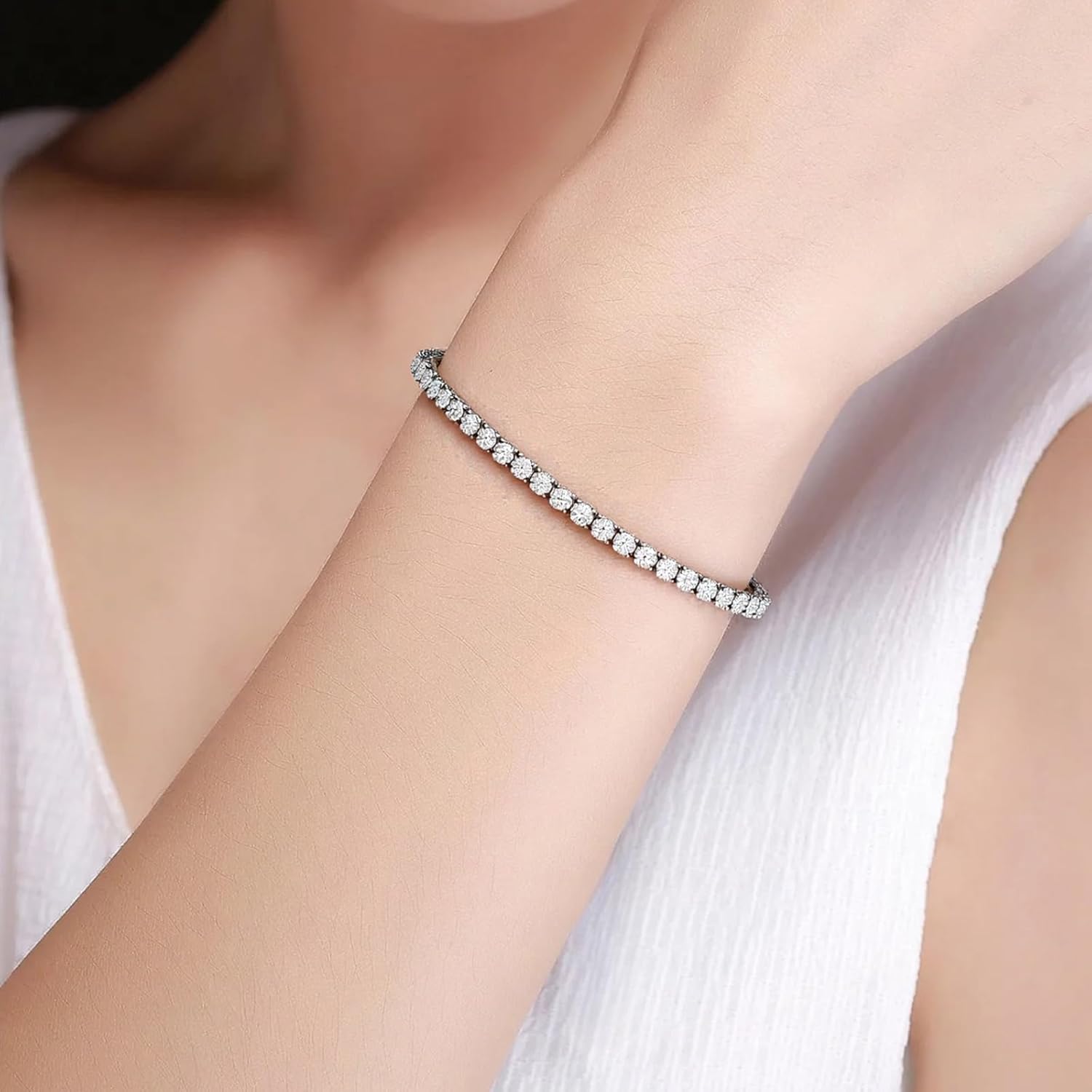 BREN 14K Gold/White Gold Plated Cubic Zirconia Tennis Bracelet for Women, 3/4 mm CZ Bracelets, Dainty Charms Jewelry Gift, Size 6.5-7.5 Inch - Image 4