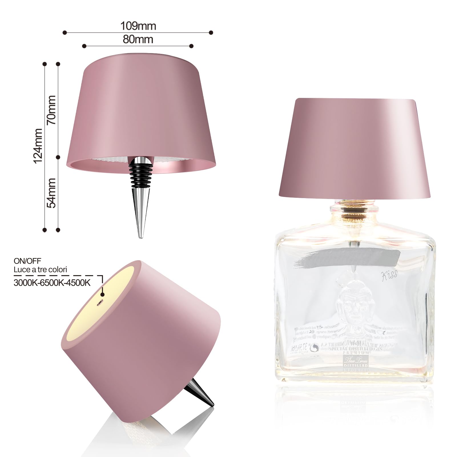 MU LIN lampada bottiglia ricaricabile,lampada da tavolo senza fili,Controllo Touch da 3 Modalita Temperatura di Colore, Dimmerabile, per Soggiorno, Ristorante