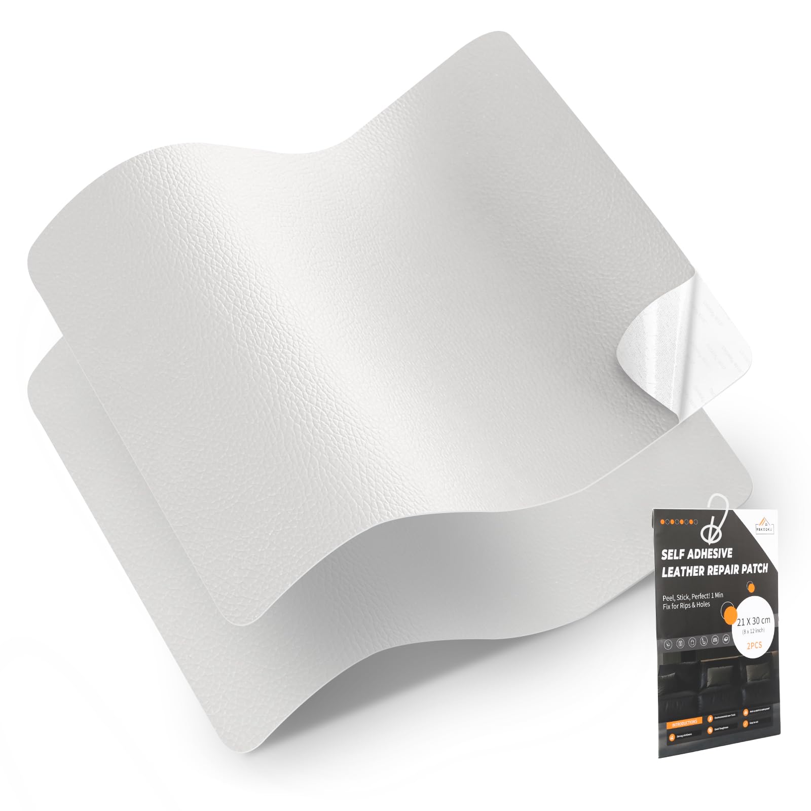 Pelle adesiva per riparazioni, 30×21 cm -2 pezzi ecopelle adesiva, Similpelle adesiva per Riparazioni Patch di in Pelle per Divani, Stivali, Reclinazioni, Borse, Tappezzeria（Bianco）