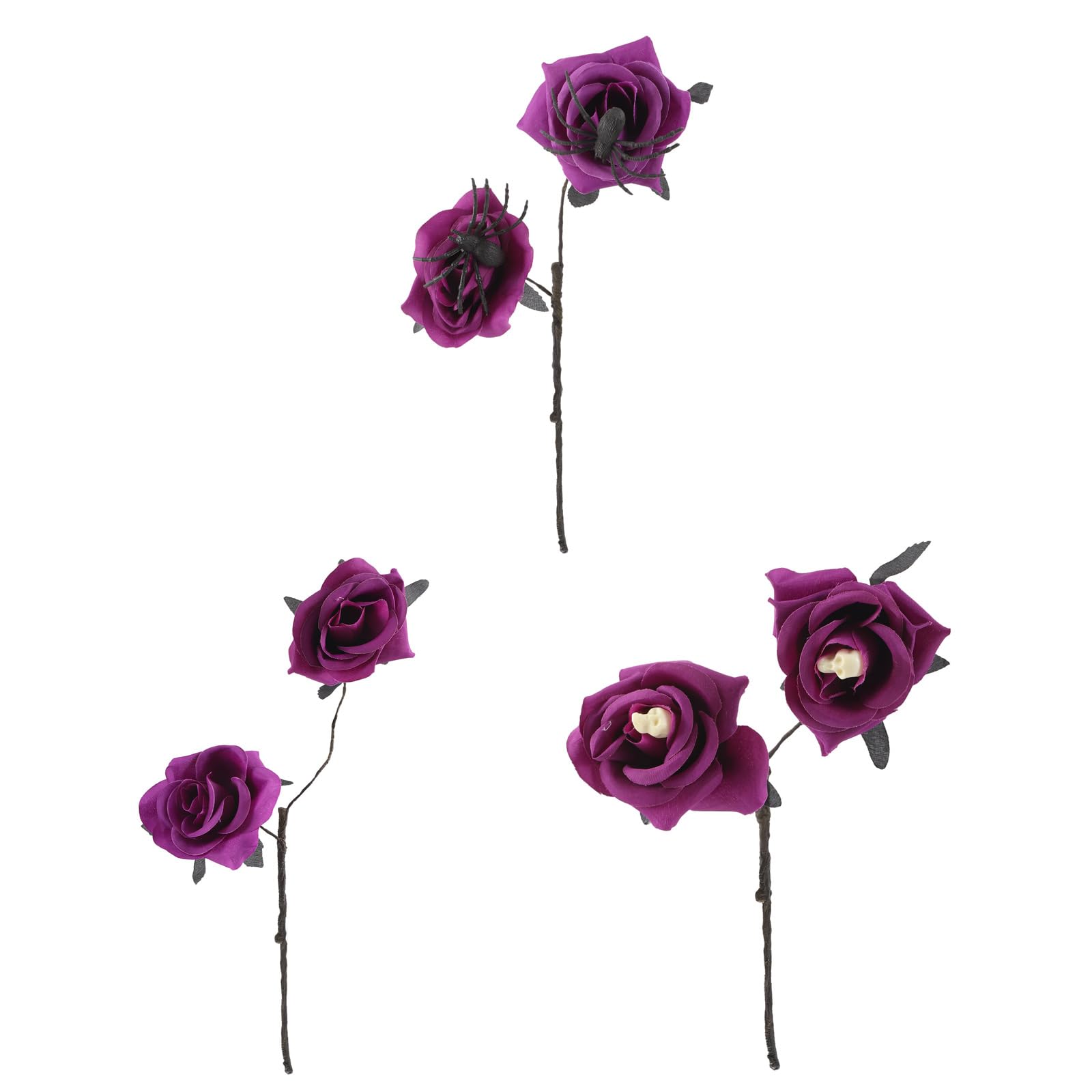 Oxxggkao 3Pcs Artificial Fabric Rose with Arachnid Realistic Rose Flower Arrangement for Halloween Decoration Halloween Black Webspinner Ruddy Silkflowers