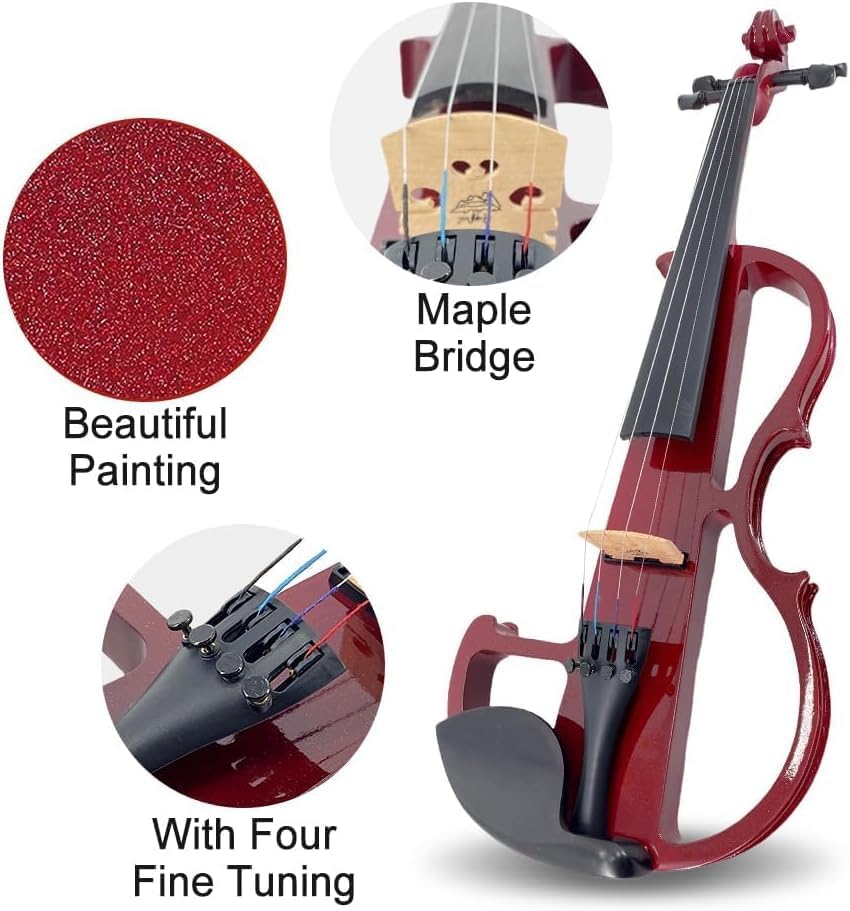 Yinfente Electric Violin 4/4 Full Size Silent 4 String Student Beginner Violin Ebony Fittings With Case Bow Shoulder rest Rosin Cable Headphone