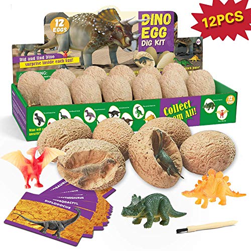 QUCHENG Kit di scavo di Uova di dinosauro-12 Diversi Dinosauri, all'Interno Ci Sono Kit di scavo, Giocattoli per Bambini paleontologia archeologica Festa di Pasqua educazione Scienza Regalo