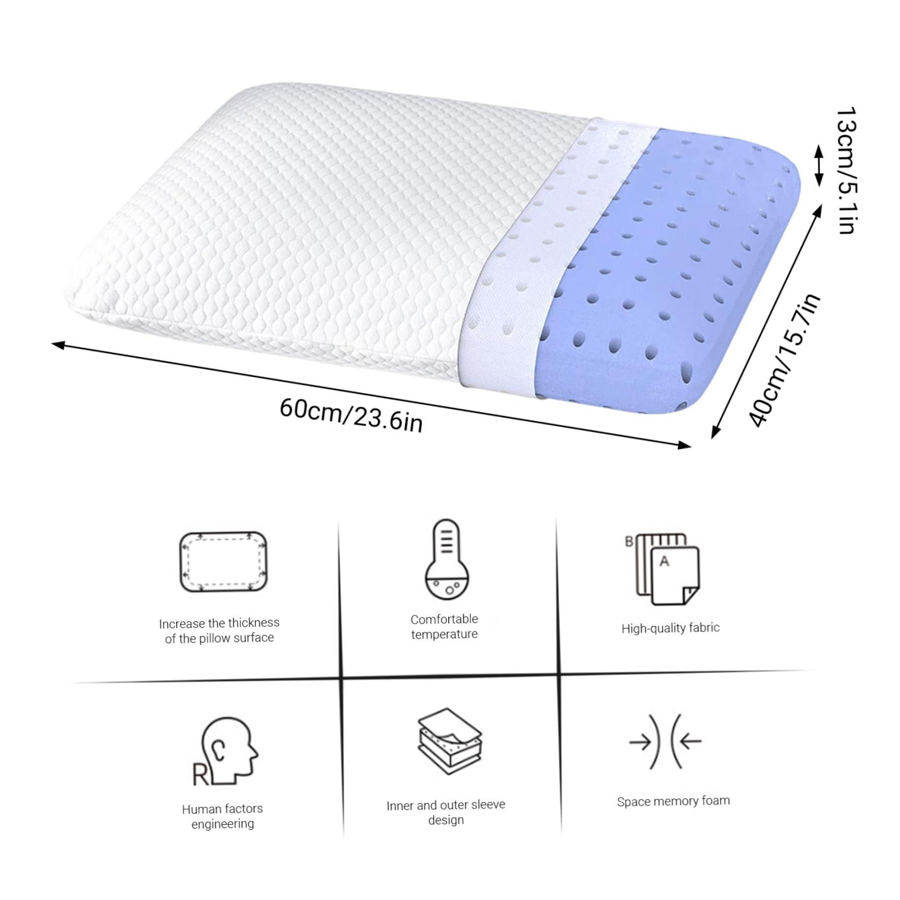 Cuscino in Memory Foam Gel, Cuscino Queen Size per alleviare Il Dolore al Collo con Rivestimento in bambù - Supporto per Chi Dorme sul Fianco, sulla Schiena e sullo Stomaco.
