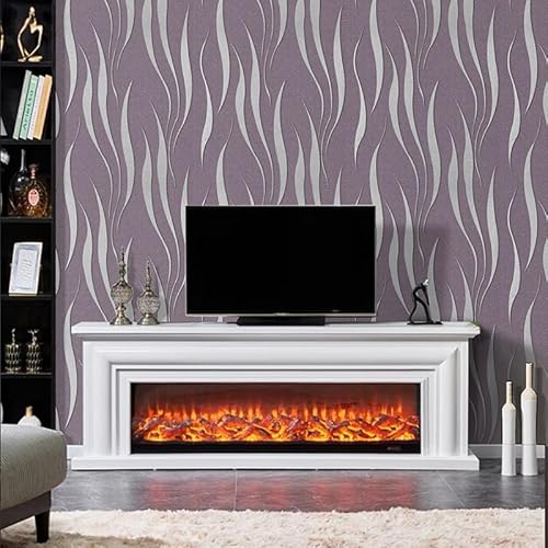 Snewvie Purple Glitter Wallpaper Modern Minimalist Curves Glitter Non-Woven 3D Abstract Wallpaper Mural Flocking Geometric Striped Wallcoverings for Bedroom Living Room TV Backdrop