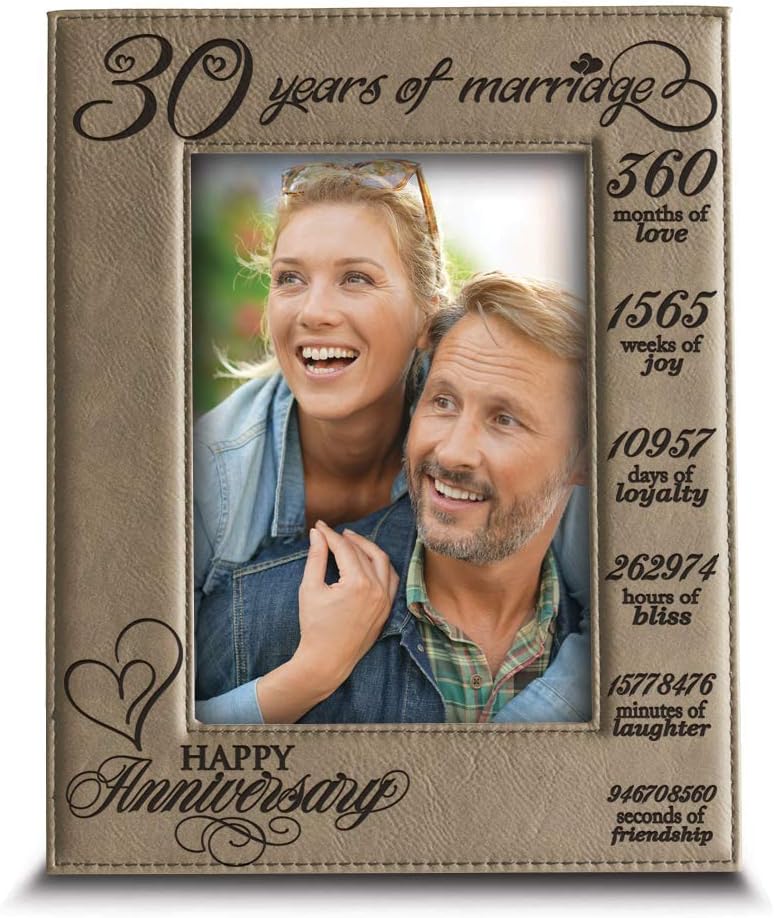 BELLA BUSTA 30 Years of Marriage- 30th Anniversary-Weeding Anniversary for Husband and wife- Engraved Leather Picture Frame (5 x 7 Vertical)