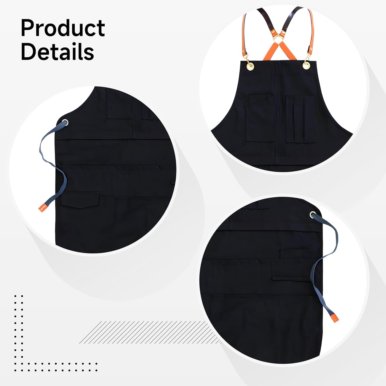 Black Cotton Denim Apron, Cross Back Straps Adjustable Chef Apron With Pockets For Kitchen Restaurant Cafe