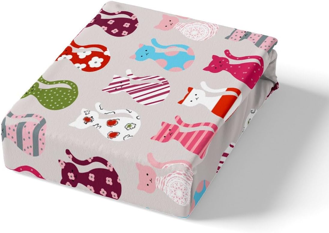 jejeloiu Kids Colorful Cat Bedding Set Toddler Size, Cute Cat Duvet Cover Boys Girls Beautiful Kitty Comforter Cover Teens Bedroom Decor Bed Set with 1 Pillow Case (No Comforter)
