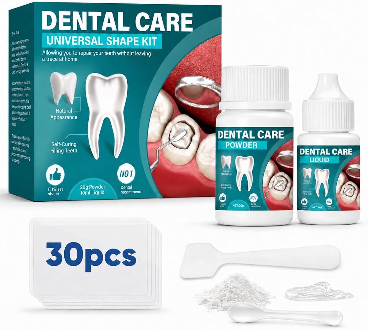 Zahnzement, Zahnkleber, Zahnreparaturset, Temporäres Zahnfüllungsset mit Pulver und Gel, schnell und einfach anzuwenden, 1er Pack