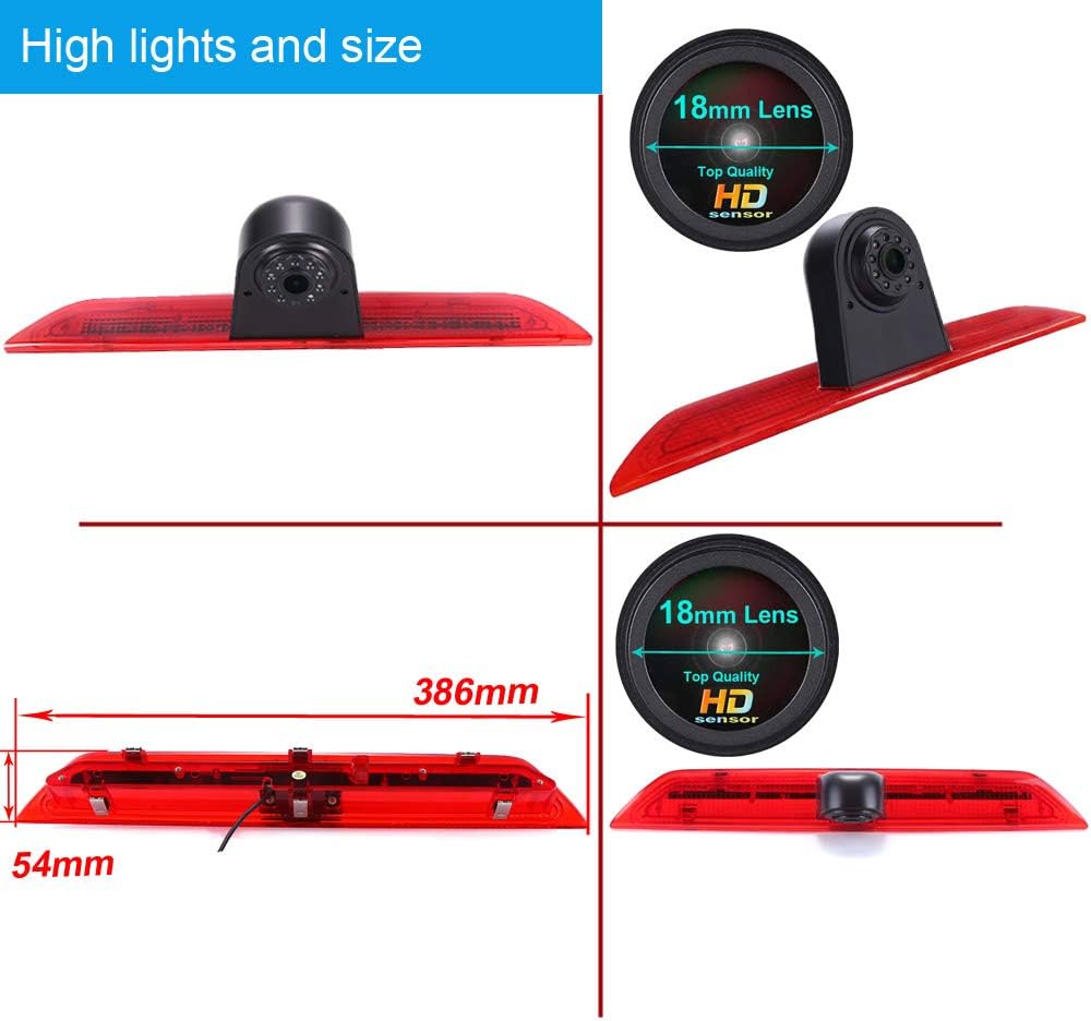 HD IP68 Brake Lamp Rear View Backup Camera Angle and Distance Adjustable Compatible with Ford Transit tourneo Custom Jumbo Kasten V363 F150 F250 F350 V636 MK8/V362 Bus (Camera+4.3'' Rearview Mirror)