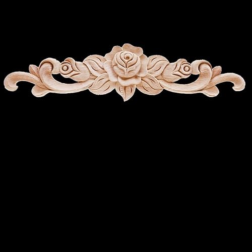Miniatura 10 de Beoot 4 piezas de madera tallada apliques onlay sin pintar esquina Onlay Applique puerta gabinete rosa sin pintar estilo europeo