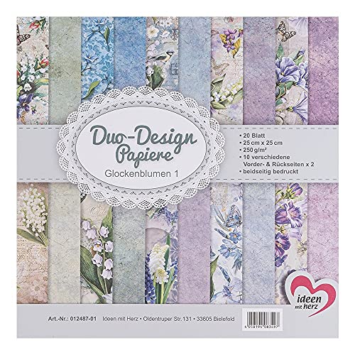 Ideen mit Herz Duo Design Papiere   Bloc con 20 hojas de papel para manualidades, 25 x 25 cm, 250 g/m², impreso por ambos lados, papel de diseño, papel de diseño, ideal para álbumes de recortes