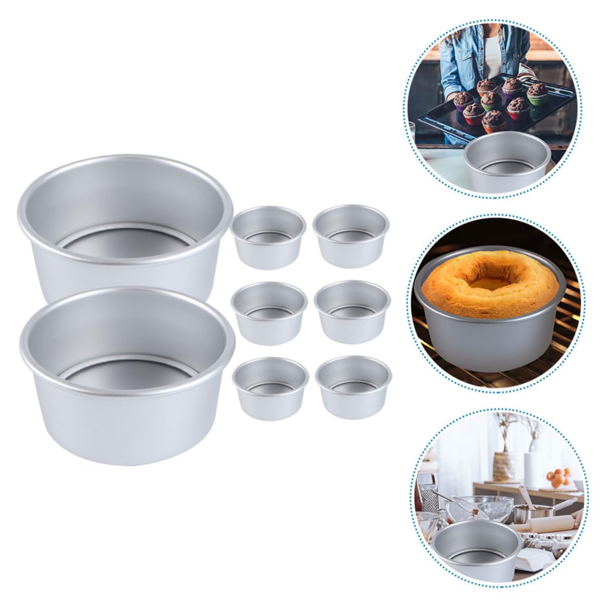 Cabilock 8pièces Moules à Tarte Fond Amovible Ronds Métal Pour Cuisson Four Moule à Gâteau Profond Antiadhésif
