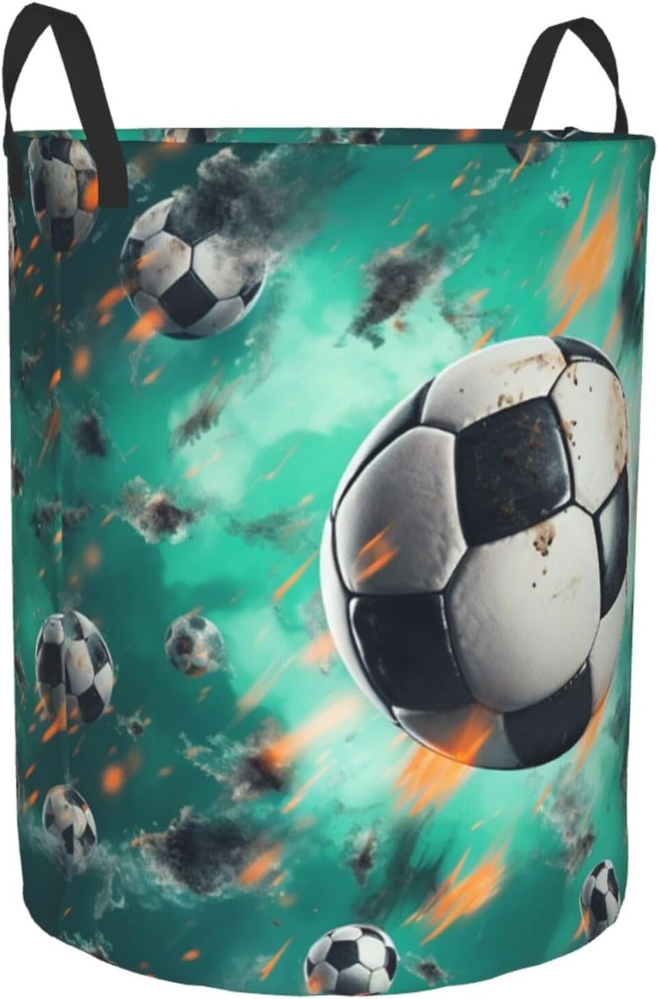 Soccer Laundry Basket With Handles, Foldable Laundry Hamper Oxford Cloth Dirty Clothes Basket Waterproof Clothes Toys Storage Bin Organizer for Bedroom Bathroom Dorm