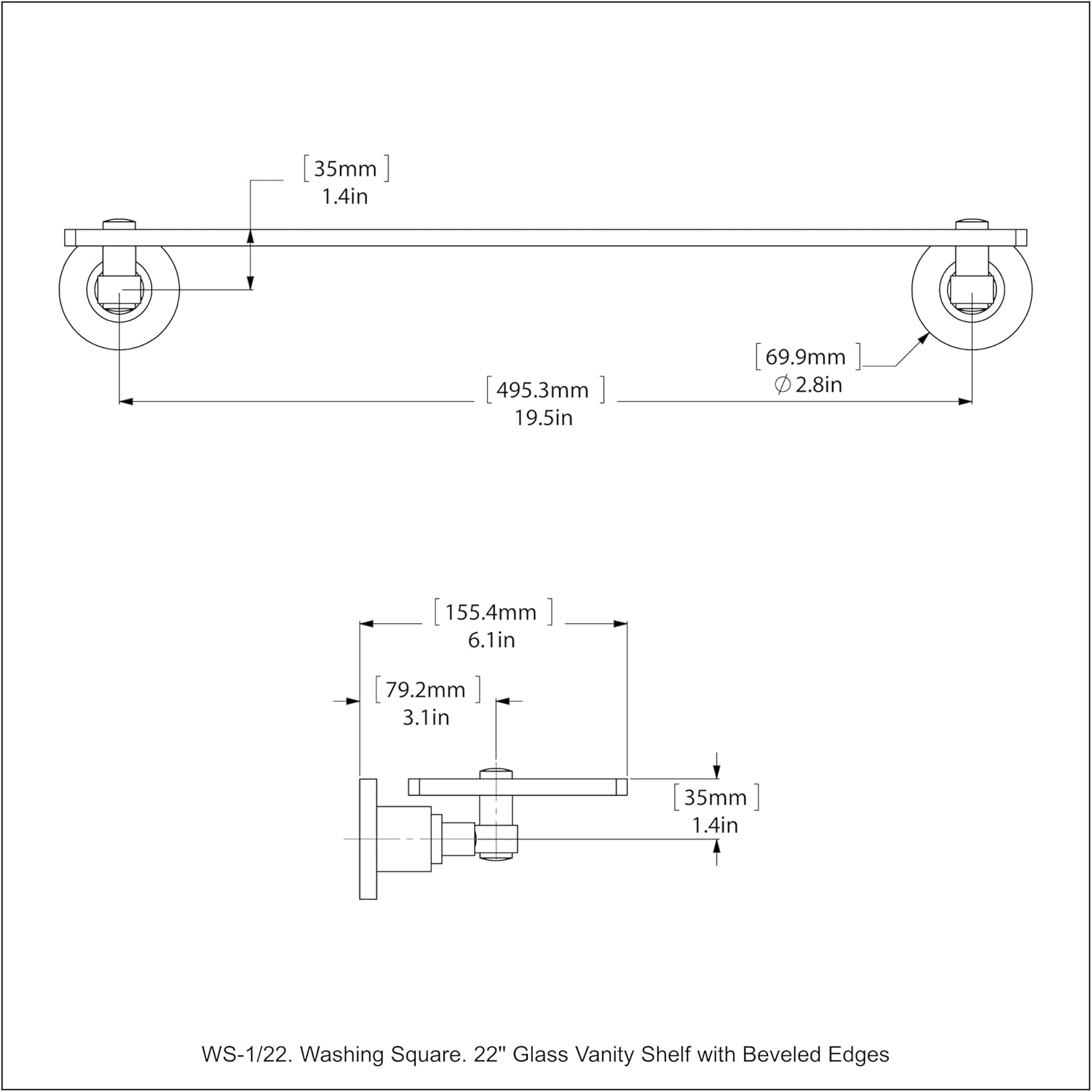 Allied Brass WS-1/22-ORB Washington Square Collection 22 Inch Glass Vanity Beveled Edges Shelf, Oil Rubbed Bronze