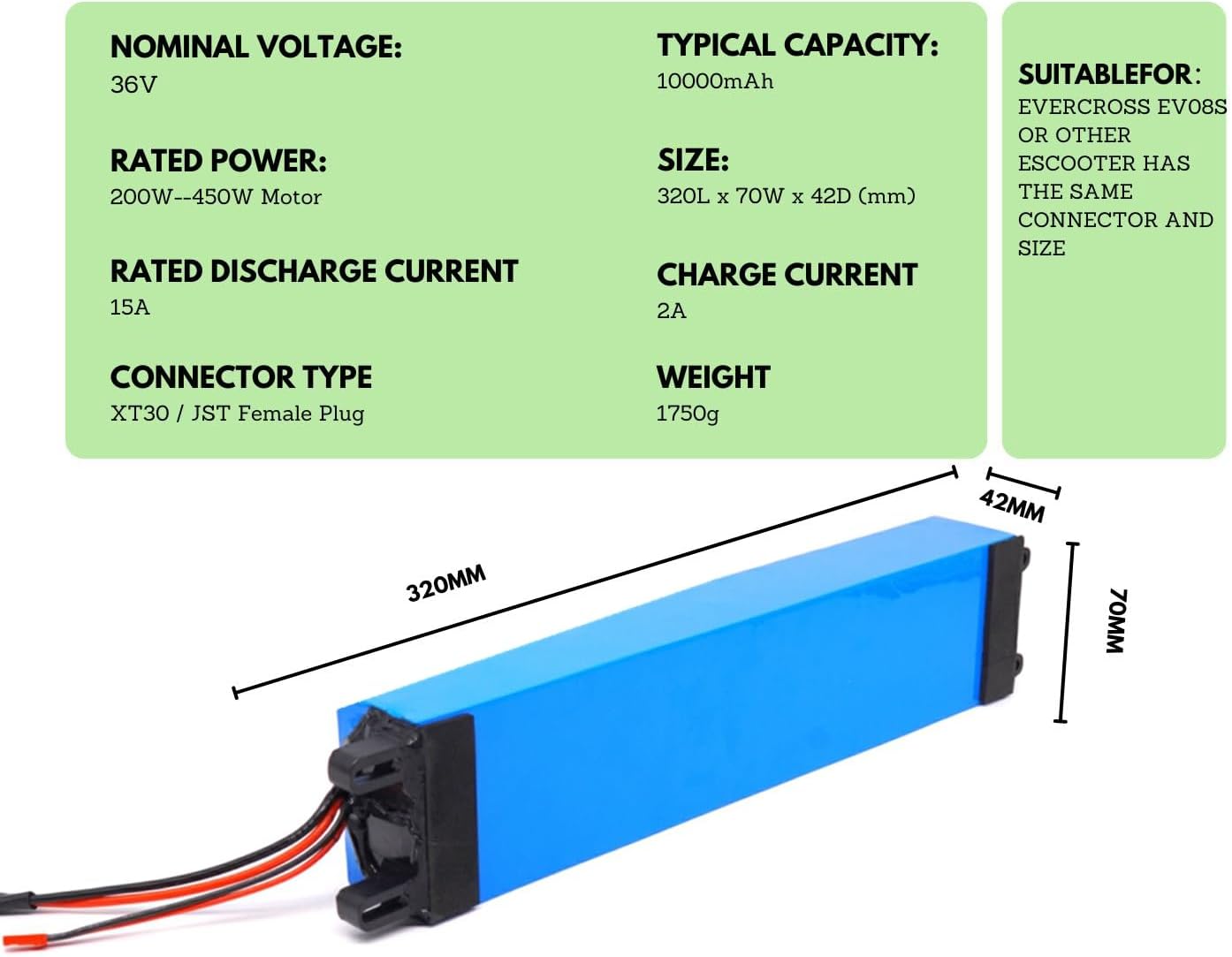 36V 10Ah Replacement Battery Suitable for EVERCROSS EV08S E-Scooter