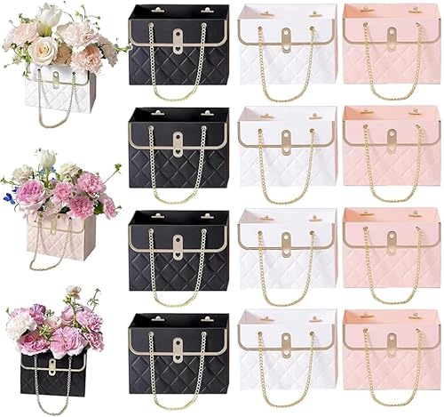 12PCS Flower Paper Gift Bag, Bouquet Storage Bucket Florist Handbag