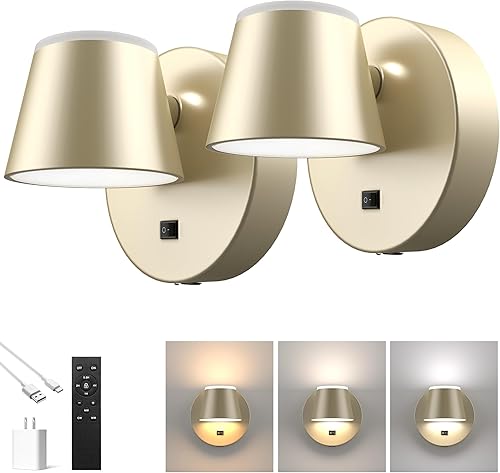 Miniatura 24 de URSOLA Juego de dos lámparas de pared, apliques de pared LED con interruptor de encendido/apagado, puerto de carga USB, 110 voltios, lámpara