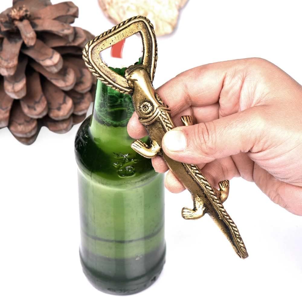 Indian Shelf Soda Opener | Crocodile Bottle Opener | Gold Brass Beer Openers | Home Bar Décor
