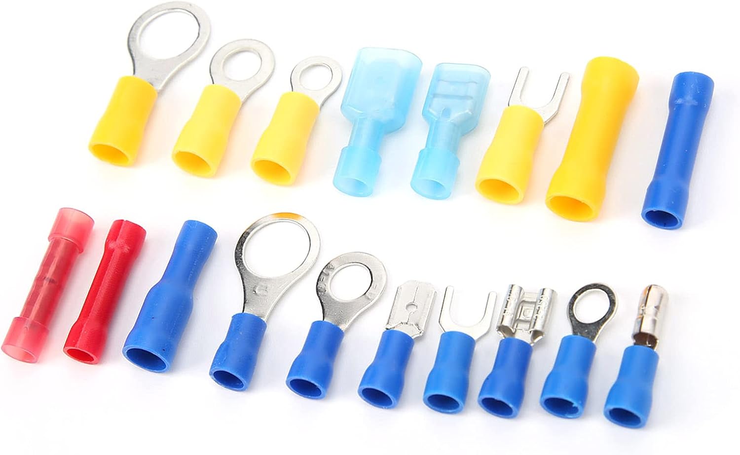 360PCS Electrical Terminal Assortment Kit, Universal Brass Fork and Ring Crimp Connectors with Insulated, Non - Insulated Spade Male Female Wiring Terminals for