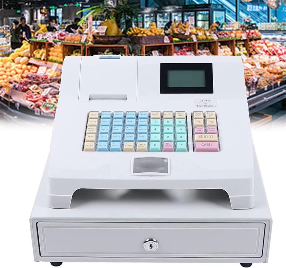Caisse enregistreuse électronique for système de point de vente, caisse enregistreuse électrique à 48 touches avec tiroir, caisse enregistreuse commerciale à 8 LED numériques for petites entreprises/v
