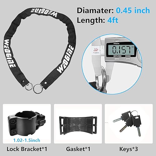 Miniatura 5 de Candado en U para bicicleta con cadena de seguridad de 4 pies, grillete de 0.551 in, cerradura de bicicleta con 3 llaves y soporte de montaje,