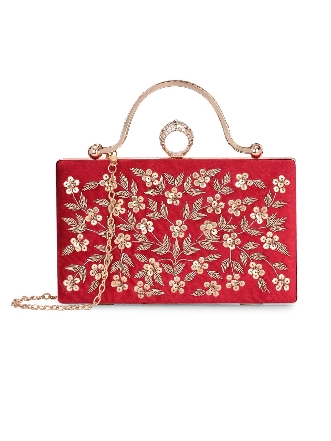 Handicraft Embroidered Clutch for Women | Elegant Rectangular Evening Purse with Crystal Clasp Lock-image-26