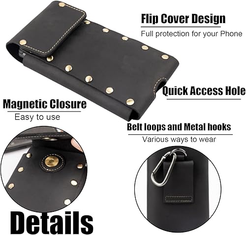 Miniatura 9 de Topstache Funda de cuero para teléfono, soporte para cinturón Samsung S23 S22, iPhone 14 Pro, funda de cuero para iPhone 14, funda universal para