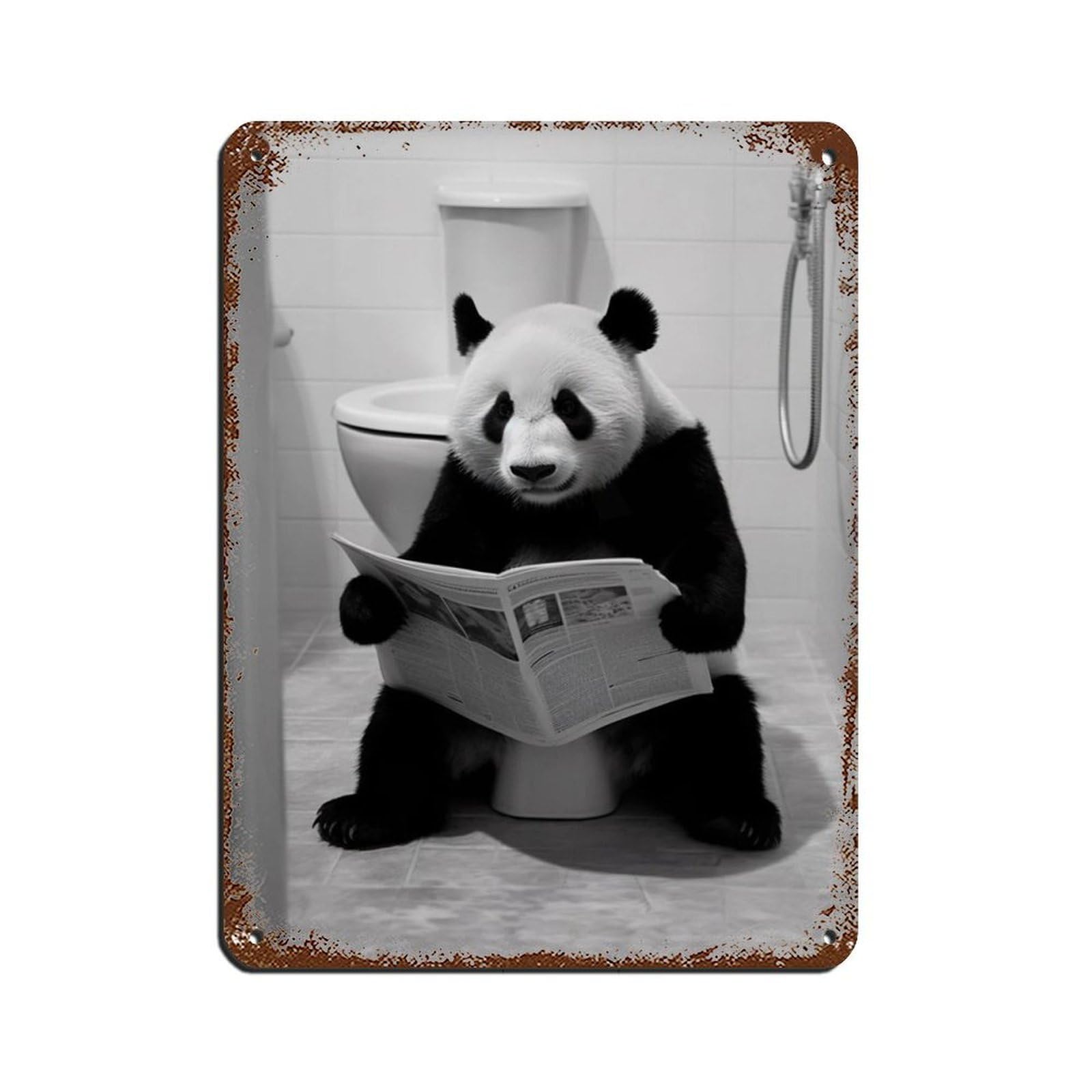 Panda Sitting on The Toilet Reading A Newspaper Tin Sign Vintage Metal Pub Club Cafe Bar Home Wall Art Decoration Poster Retro 12x16inch(30x40cm)
