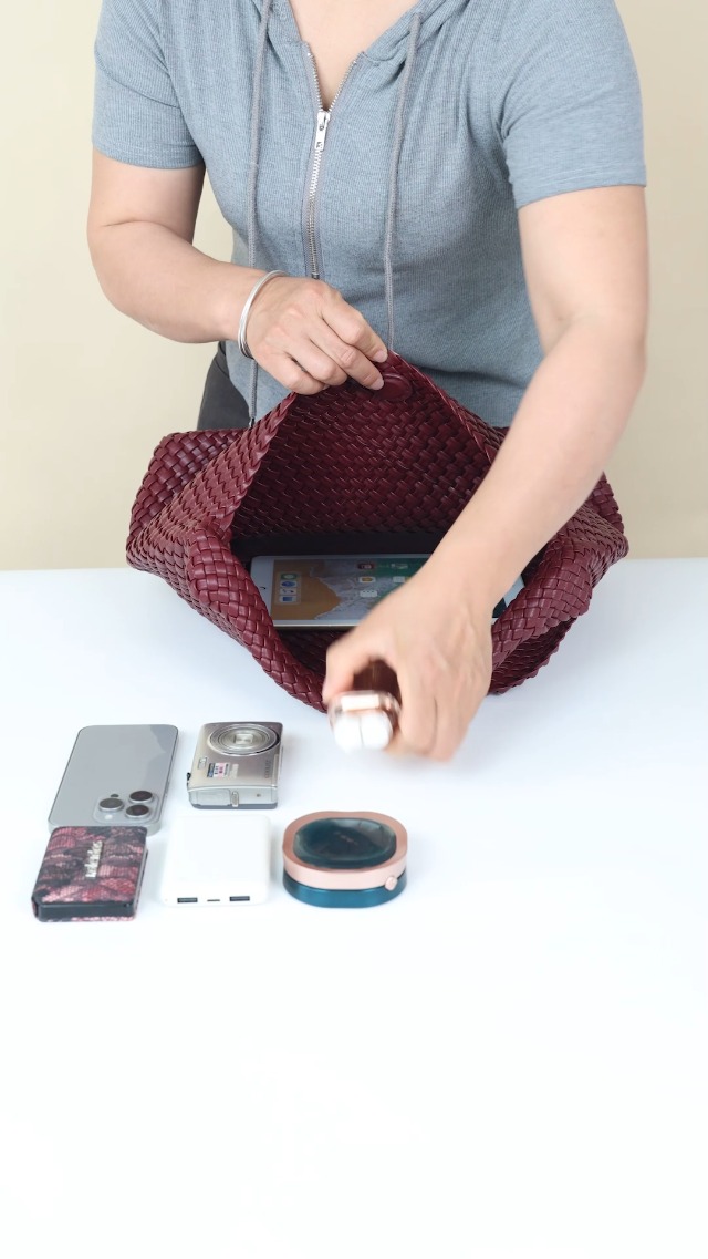 Bolso tote grande tejido para mujer con cartera y hombro miniatura 7