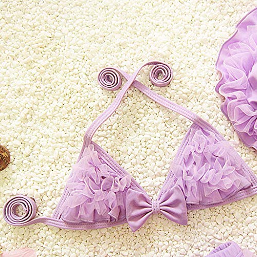 KAGAYD Baby Girls Toddler Kids 3-Pieces Lace Tutu Swimskirt Swimsuits Bikini Set with Hat (Purple, 2-3 Years)4