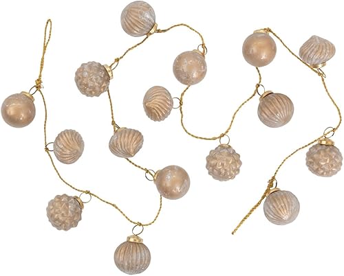 Vista 32 de Creative Co-Op Guirnalda de adorno de bola de vidrio de mercurio en relieve, crema mate envejecida