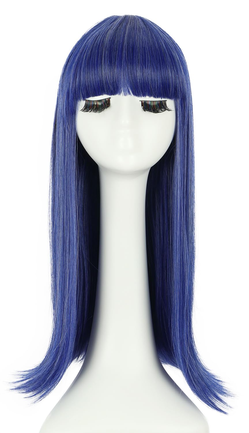 yuehong Long Straight Dark Blue Wig Anime Wig Halloween Cosplay Costume Wig for Women(Adult)
