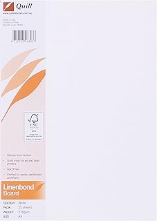 Quill, A4 Linenbond Board, 216gsm, Aid Free, 25 Sheets, White, Ideal for Formal Invitations, Business Letterheads, Cards, ...